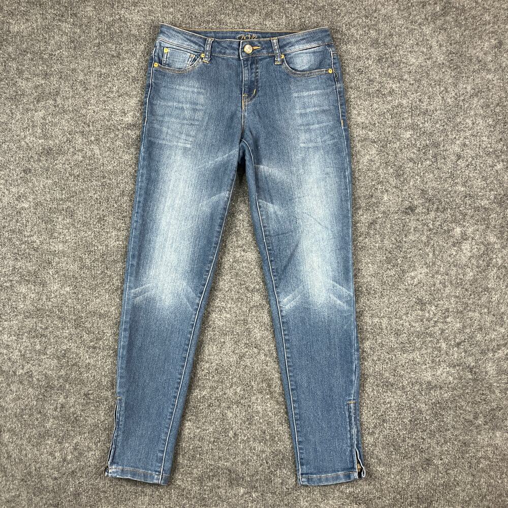 Caché Skinny Jeans Womens Size 6 Medium Wash Blue Stretch Zipper Hem Slim
